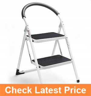 Delxo-2-Step-Stool-Folding-Step-Stool-Steel-Stepladders-with-Handgrip-Anti-slip-Sturdy-and-Wide-Pedal-Steel-Ladder-330lbs-White-and-Black-Combo-2-Feet-(WK2061A-2),